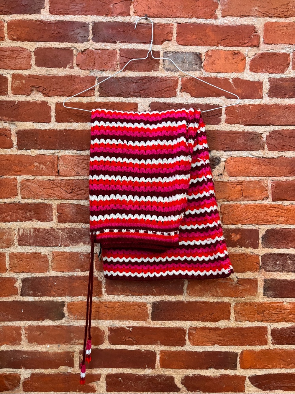 FARM Rio Red, Pink & White Striped Crochet Mini Skirt
